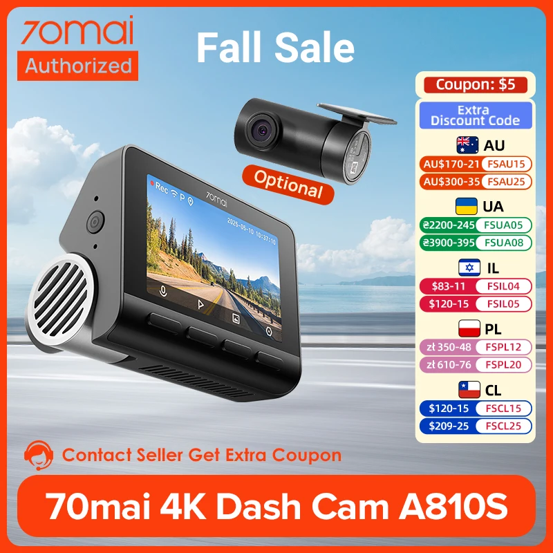 70mai 4K Dash Cam A810S GPS ADAS 24H Parking
