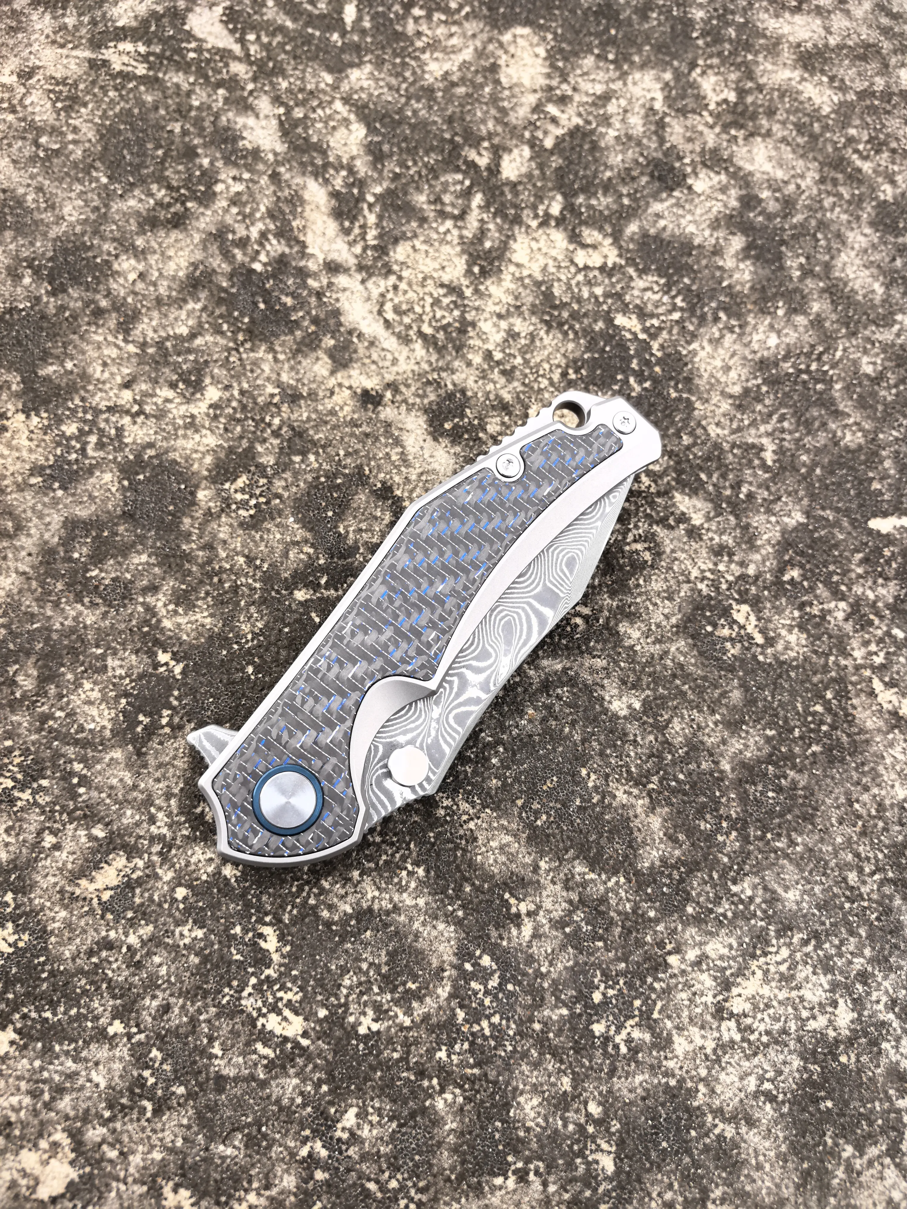 Pocket Folding Knife with Damascus Steel Blade & Zirconium Titanium Alloy Handle EDC
