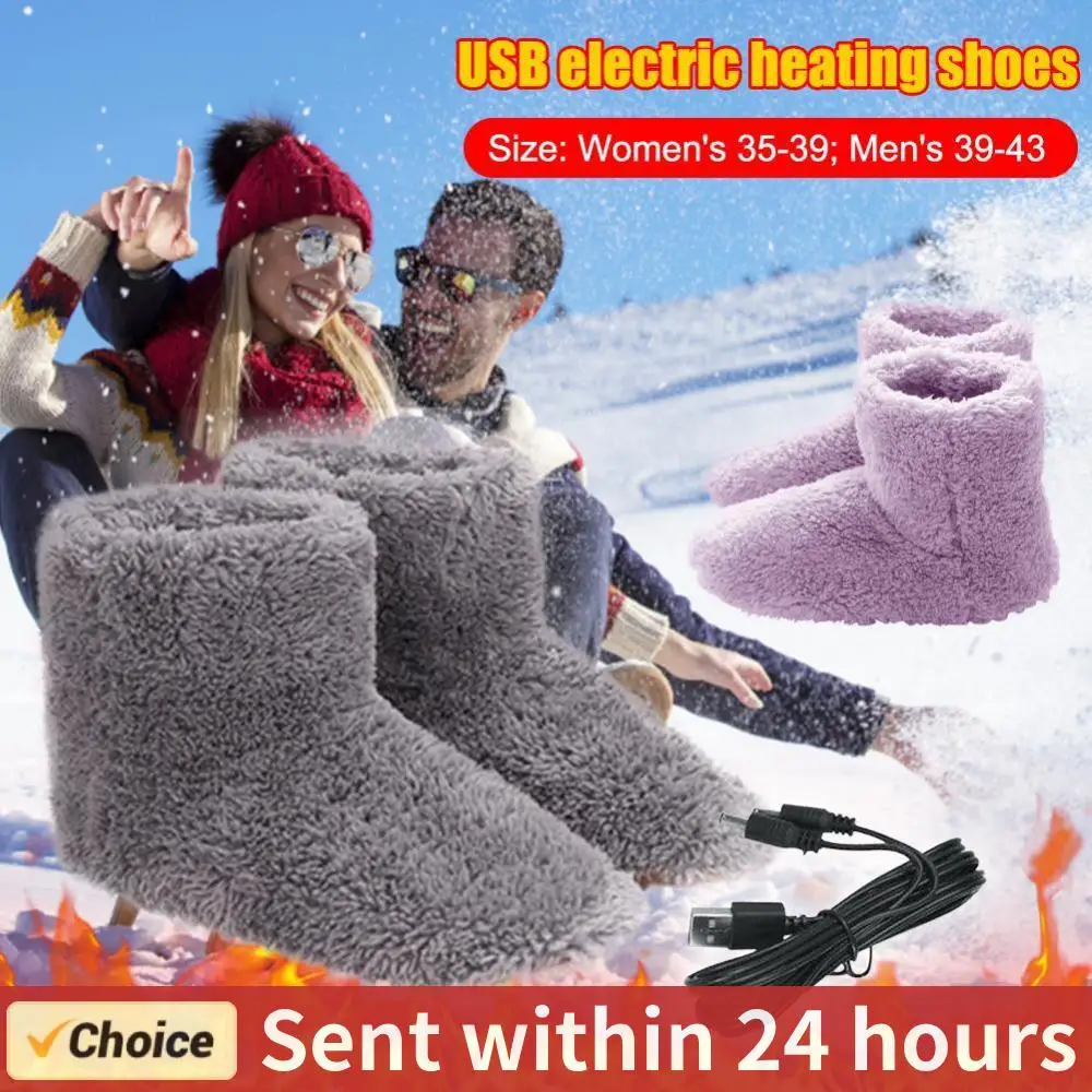 Women Men Electric Heating Shoes Washable USB Heated Shoes Couples Home Shoes for Winter