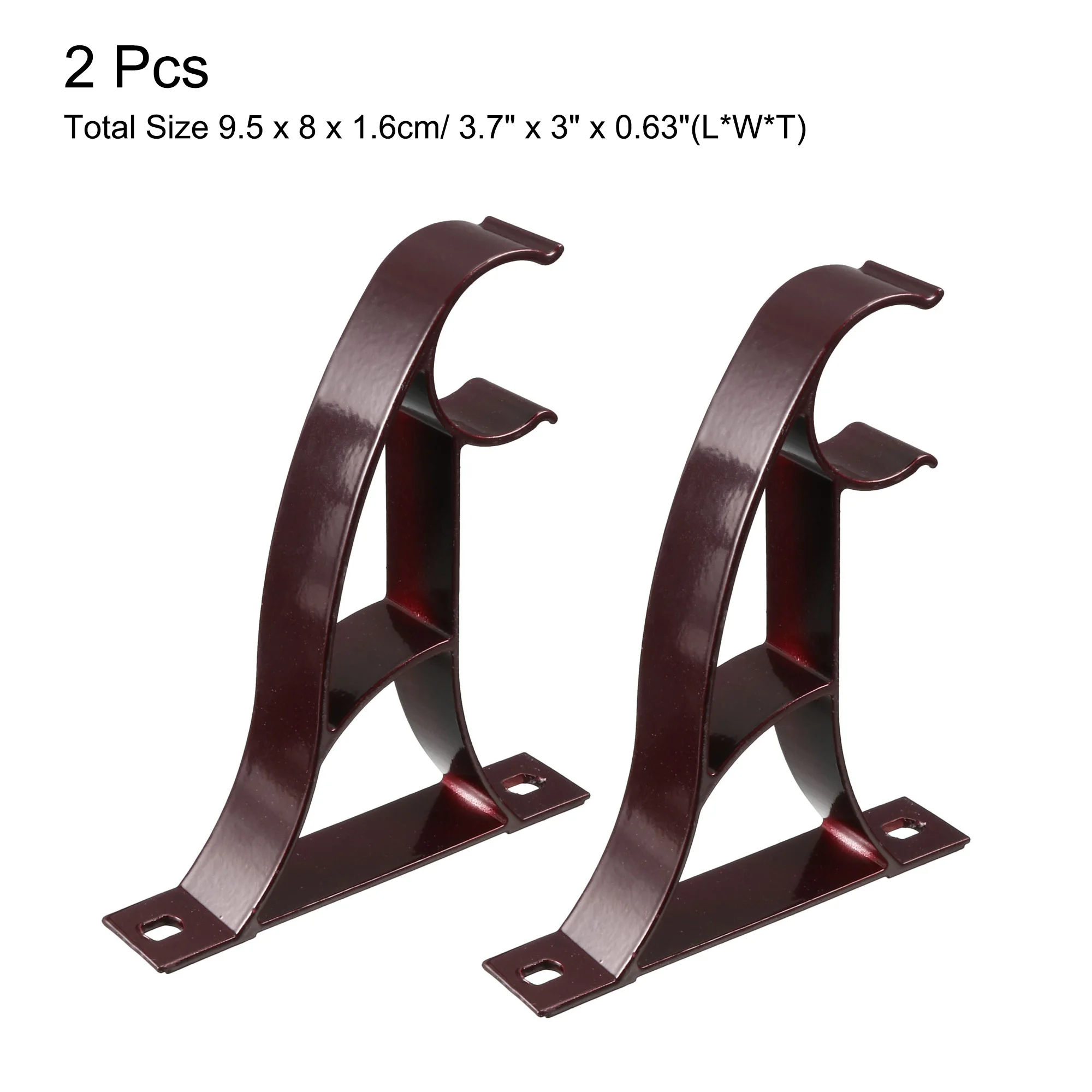 2Pcs 1" Dia Drapery Curtain Rod Metal Wall Mount Bracket 9.5X8Cm Coffee Color