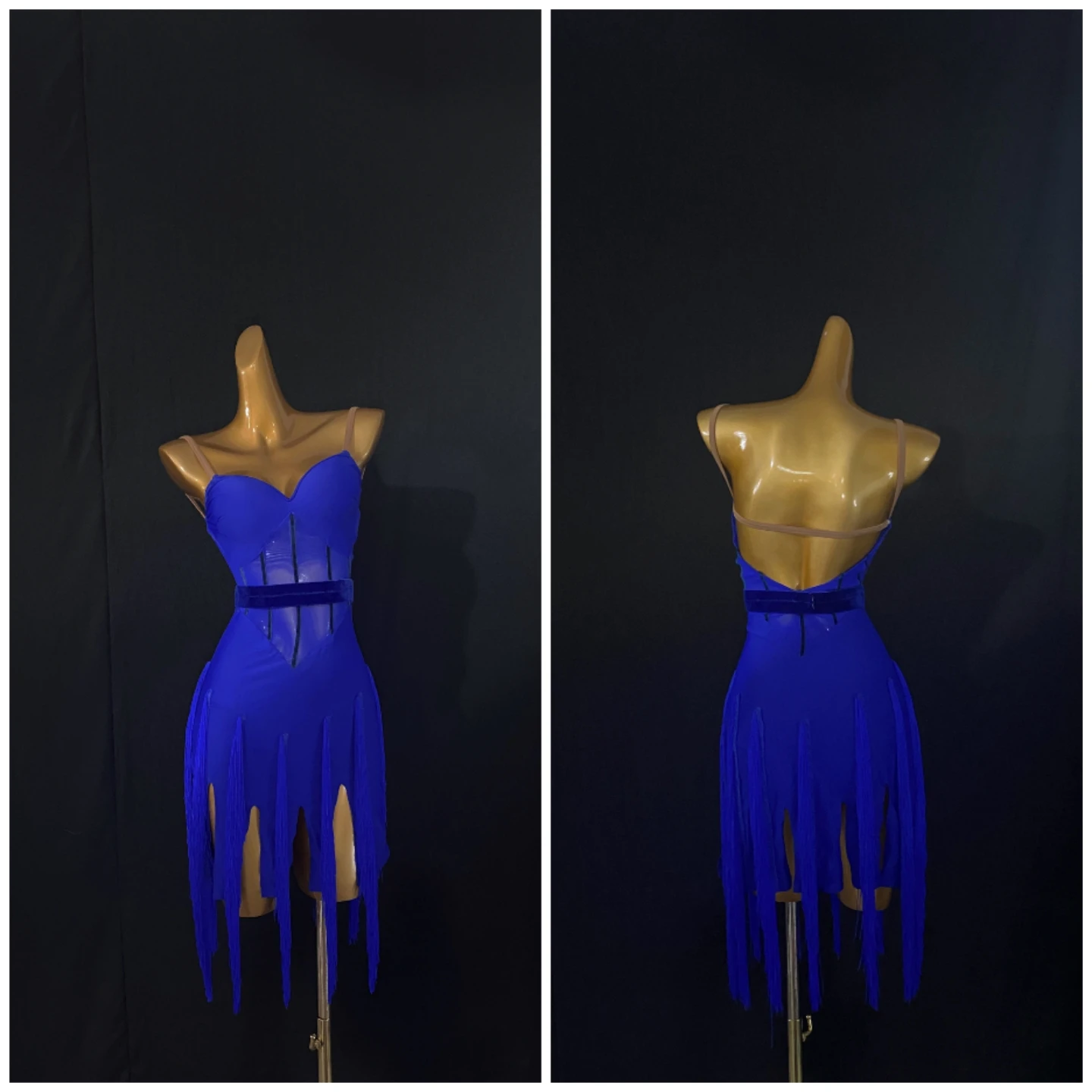 Sukienka do tańca latynoamerykańskiego AB Stone, damska, dla dorosłych i dzieci, ekskluzywna, szyta na miarę, z paskami, frędzlami, czarna, do samby, na występy.