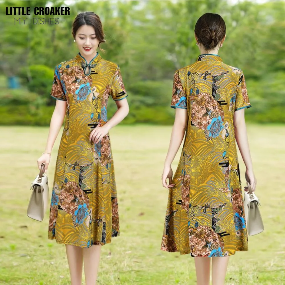 Women Has Pockets for Breathability Coolness and Comfort Improved Qipao Dress for Middle-aged Women Oversized Mother\'s Clothing