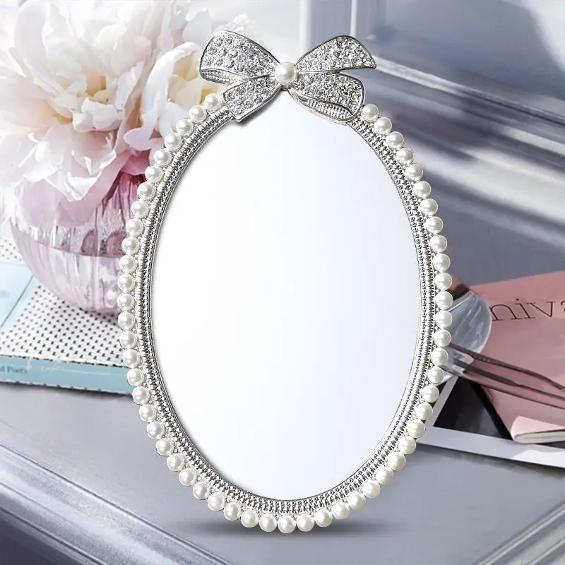 Pearl Mirror Makeup Mirror Princess Desktop Dormitory Student Desk Korean Countertop Mirror Bedroom Makeup