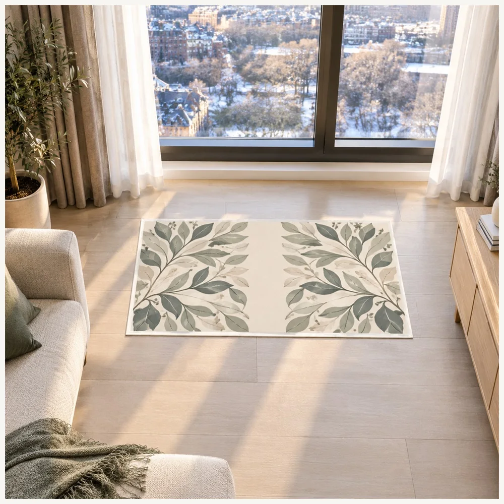 VIKAMA Minimalist Oat Sage Open Lines Flannel Door Mat, Washable Quick Dry Door Mat, Home Decor for Dining Room, Bathroom