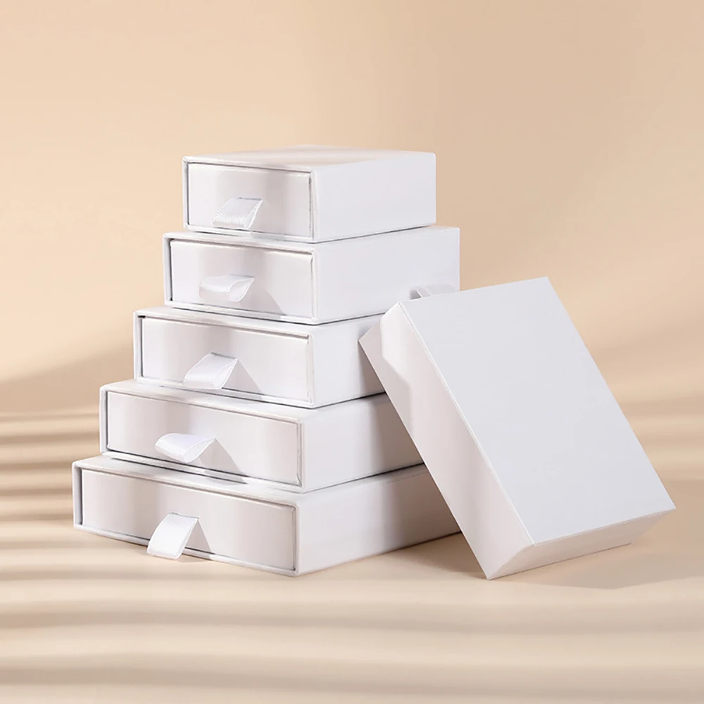 12 Thick White Paper Whole Set Ring Earring Bracelet Pendant Necklace Packaging Drawer Gift Boxes Sliding Organizer Jewelry Box