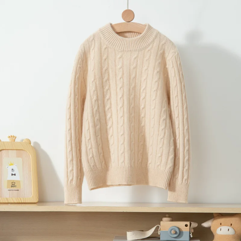 Childrens cashmere sweater 100% Wool Boys girls Solid color base Wool Knitted Sweater Thickened warm winter clothing Kids Tops