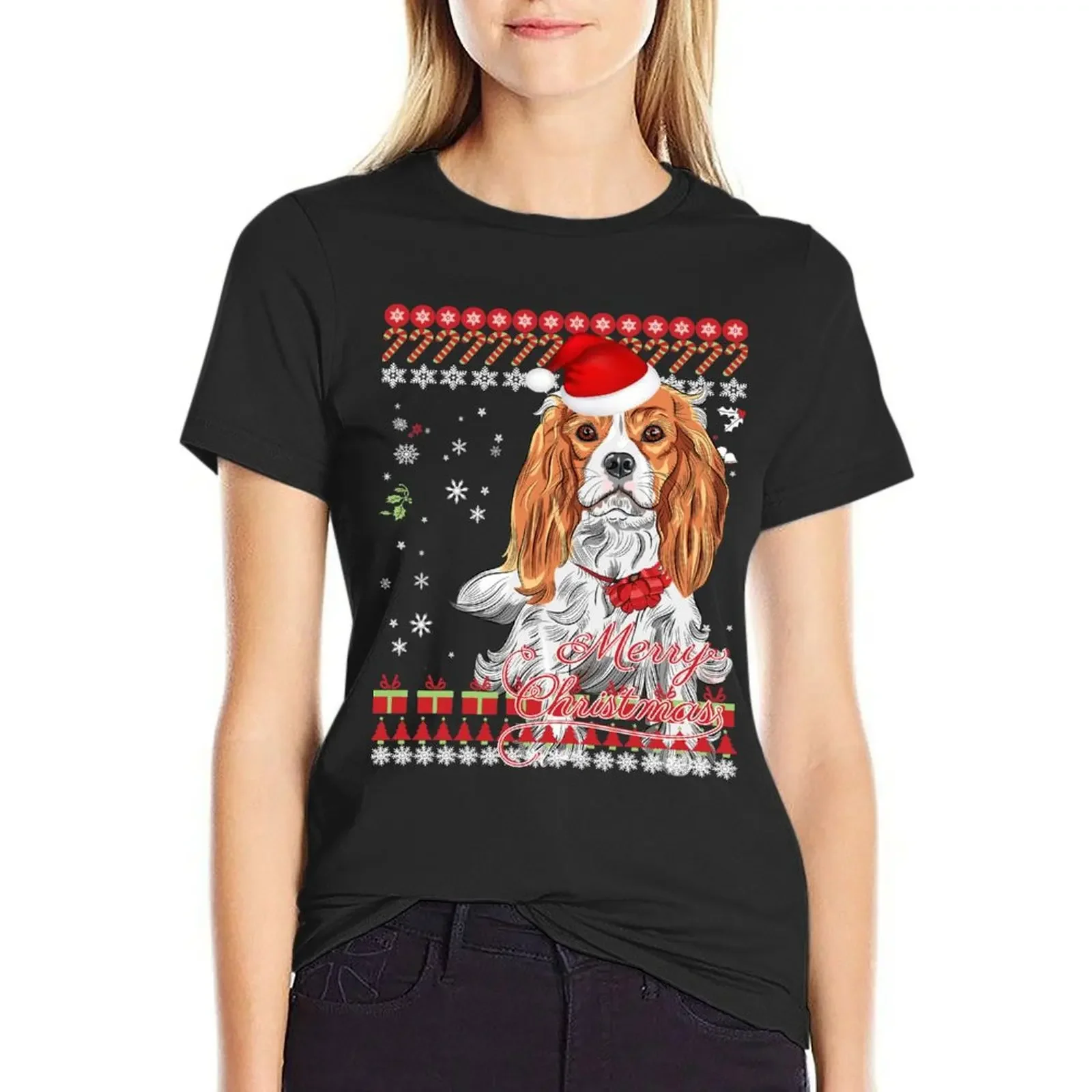 

Cavalier King Charles Spaniel Ugly Christmas Sweater Shirt T-Shirt tops Blouse anime clothes t-shirts for Women graphic tees