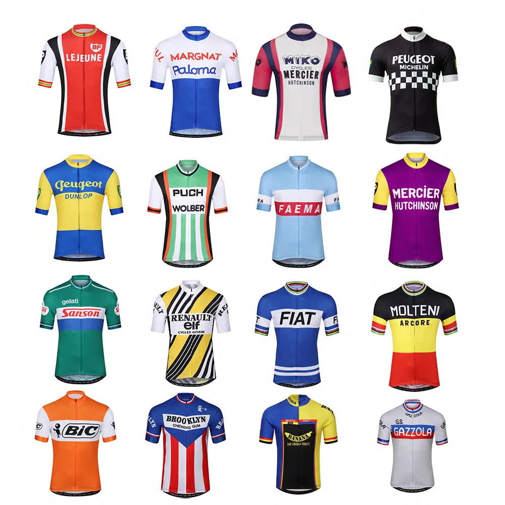 16 Styles Retro Lejeune BP Margnat Mercier Puch Wolber Men Short Sleeve Cycling Jersey