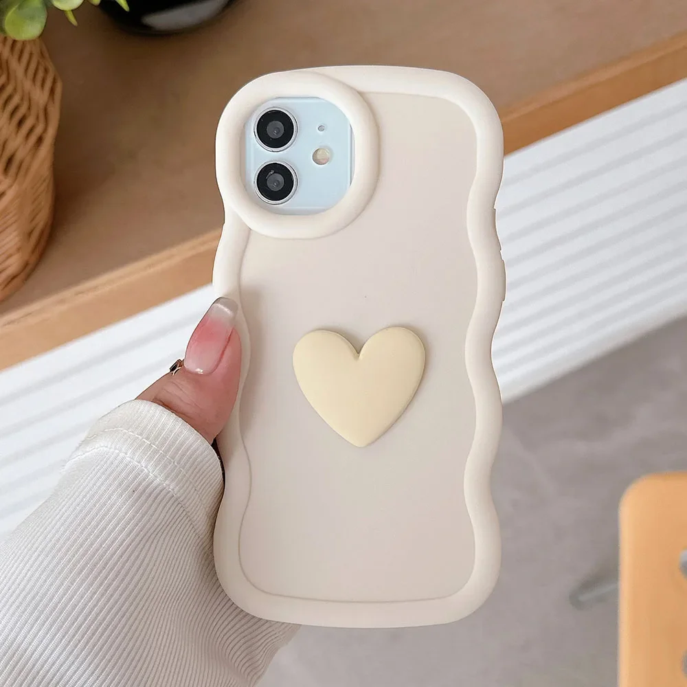 Cute 3D Love Heart Curly Wave Silicone Phone Case for Xiaomi Redmi 13 13C 12 12C A3 A1 A2 10 9 9A 9C Note 13 12 11 10 Pro