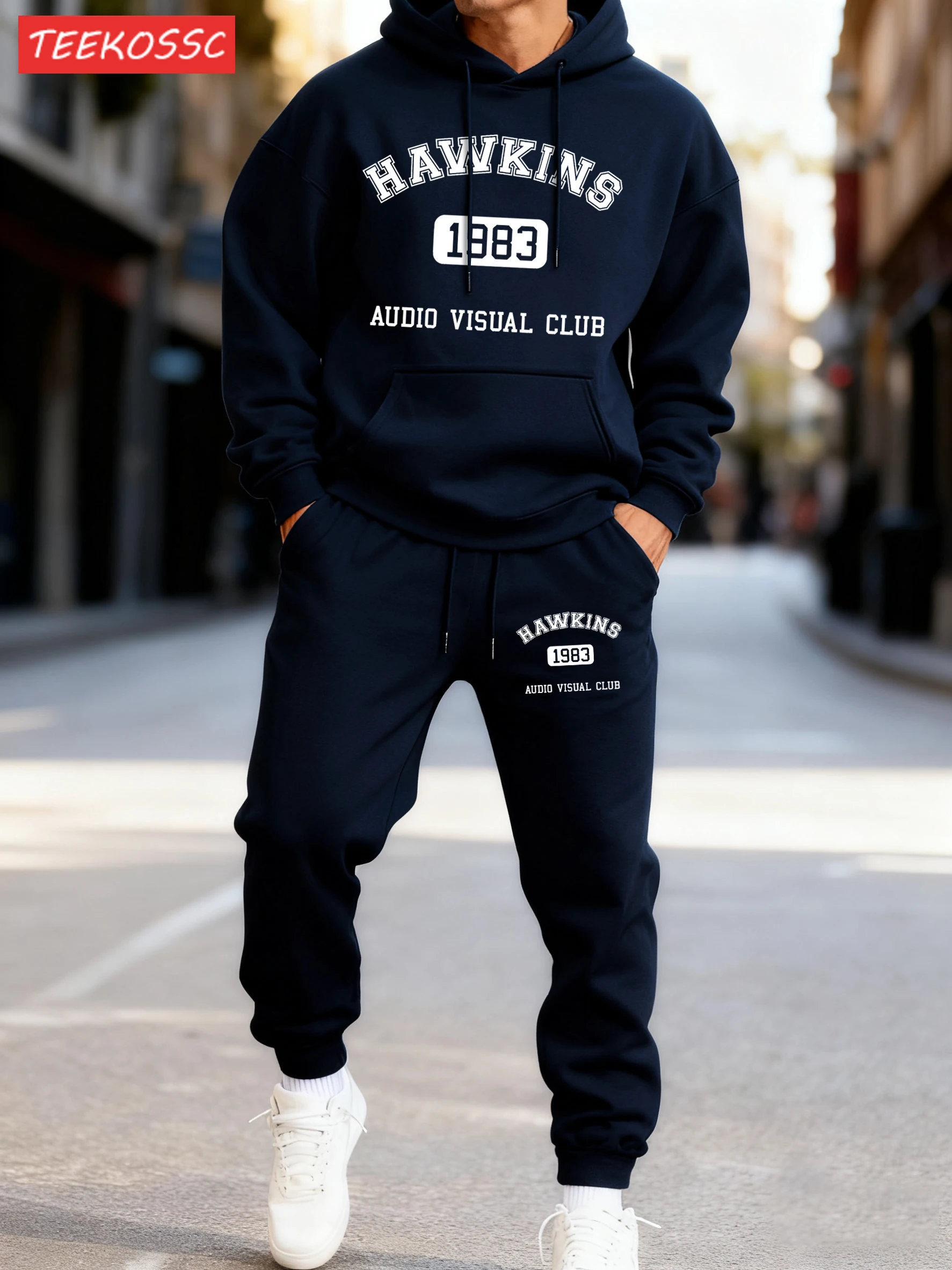 

Hawkins 1983 Audio Visual Club Men Hoodies Warm Loose Pullovers Suit Autumn Simple Pants Fleece Fashion Unisex Pocket Clothes
