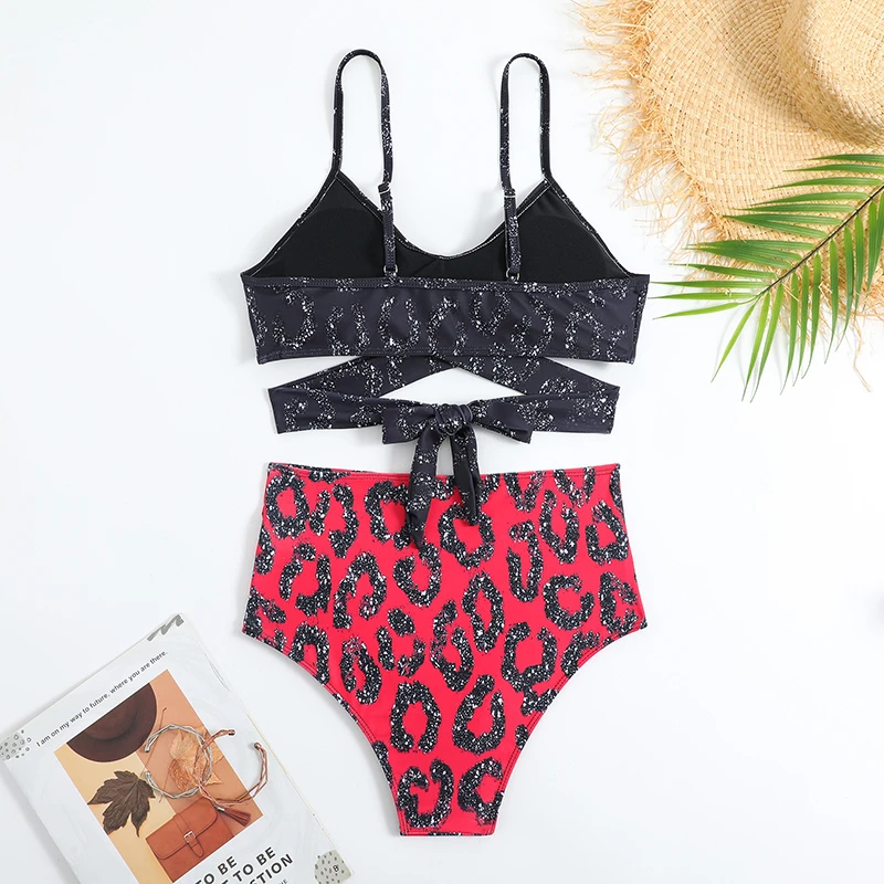 Two Pieces Women Swimsuits Sexy Bikini Set High Waist Swimwear V-Neck Female Beachwear Bathing Suits
