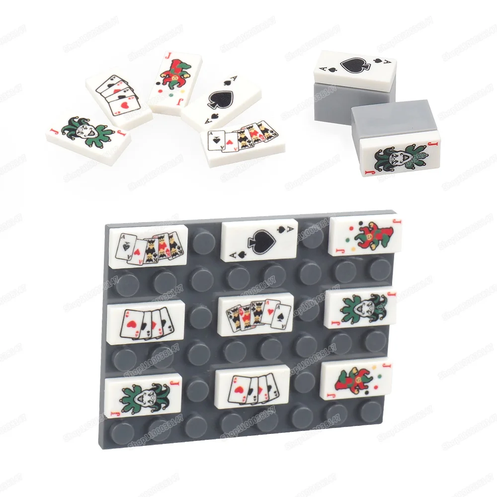 Jeu de Cartes de Combat avec Motif Imprimé Poker Joker, Accessoires de Scène, Pièces de Modèles, Cadeaux, Jouets, 1x2, Nuit de Construction, 3069 Carreaux, Figurines MOC