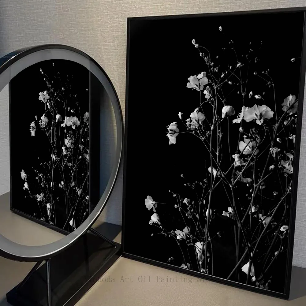 1PC Black And White Art Plant Flower Poster Self-adhesive Art Waterproof Paper Sticker Coffee House Bar Room Wall Decor