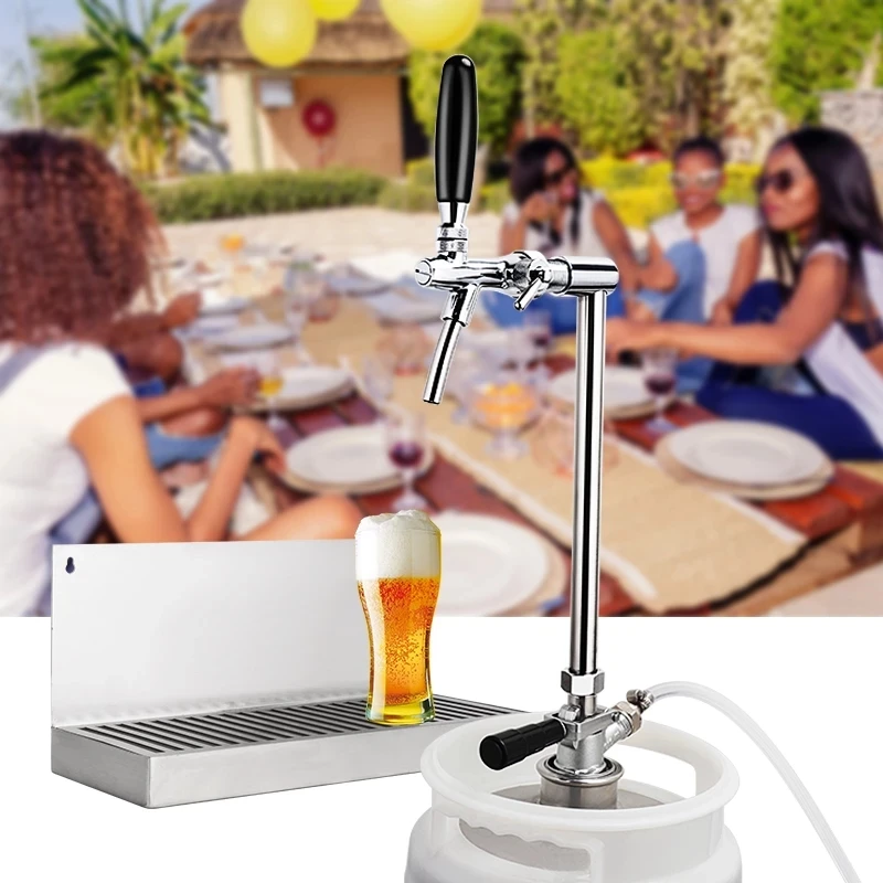 Vertical Beer Tap Rod Keg Coupler Adapter with Adjustable Beer Tap, G5/8 Threaded Simple Beer Tower for Ball Lock Keg Parties