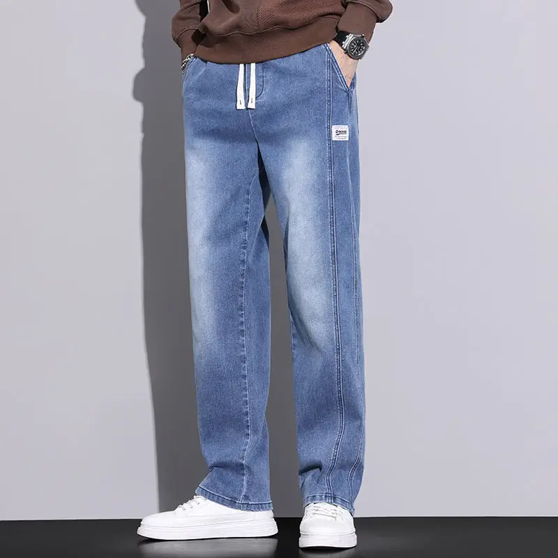 

Autumn Now Straight Jeans Loose Denim Men Clothing Korean Young Style All-match Casual Big Size Elastic Band Comfortable Pants