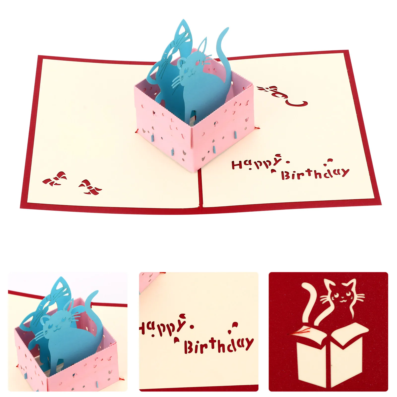 1Pcs 3D Birthday Cards Cat Pop-Up Design Greeting Cards for Friends Family Colleagues Stylish Elegant Long-Lasting Paper