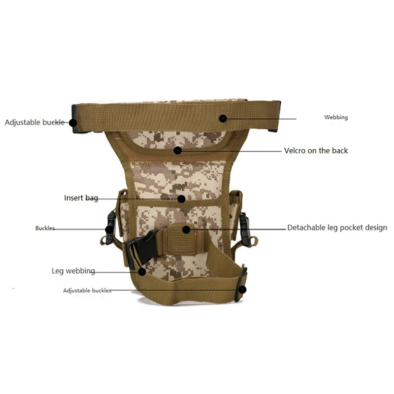 Multifuncional camuflagem Drop Leg Bag, impermeável moto esportes saco, caminhadas e caça