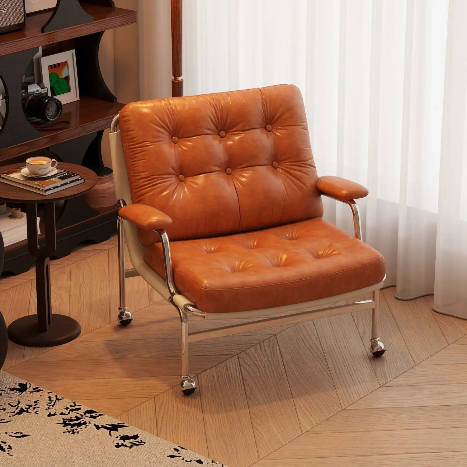 Lazy Sofa Chair Single Medieval Style Living Room Retro Leisure Movable Single Chair Universal Roller Skate Lazy Lounger
