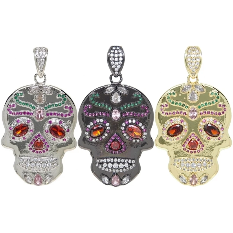 10Pcs Halloween Gift Sugar Skull Pendant Rhinestone Crystal Colorful Skeleton Charm For DIY Jewelry Making