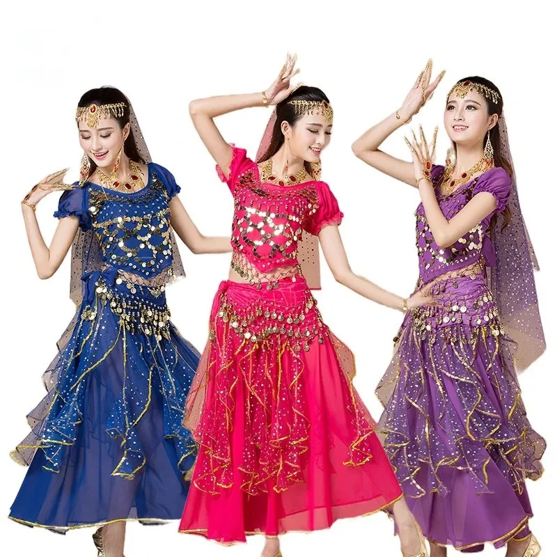 Indian Dance Costume Adult Women's Belly Dance Performance Outfit New Ethnic Stage Performance Short Sleeve Skirt Set