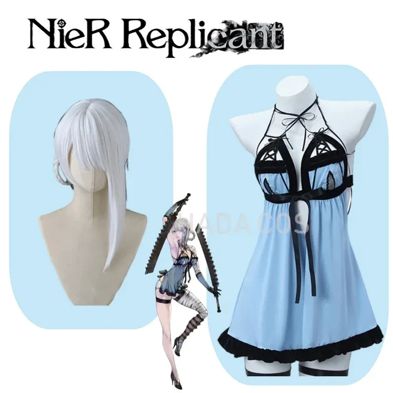 NieR RepliCant Kaine أزياء تنكرية للنساء البالغات فستان مثير بدلة سباحة نسائية لحفلات الهالوين فستان فضي FCDFDRH78