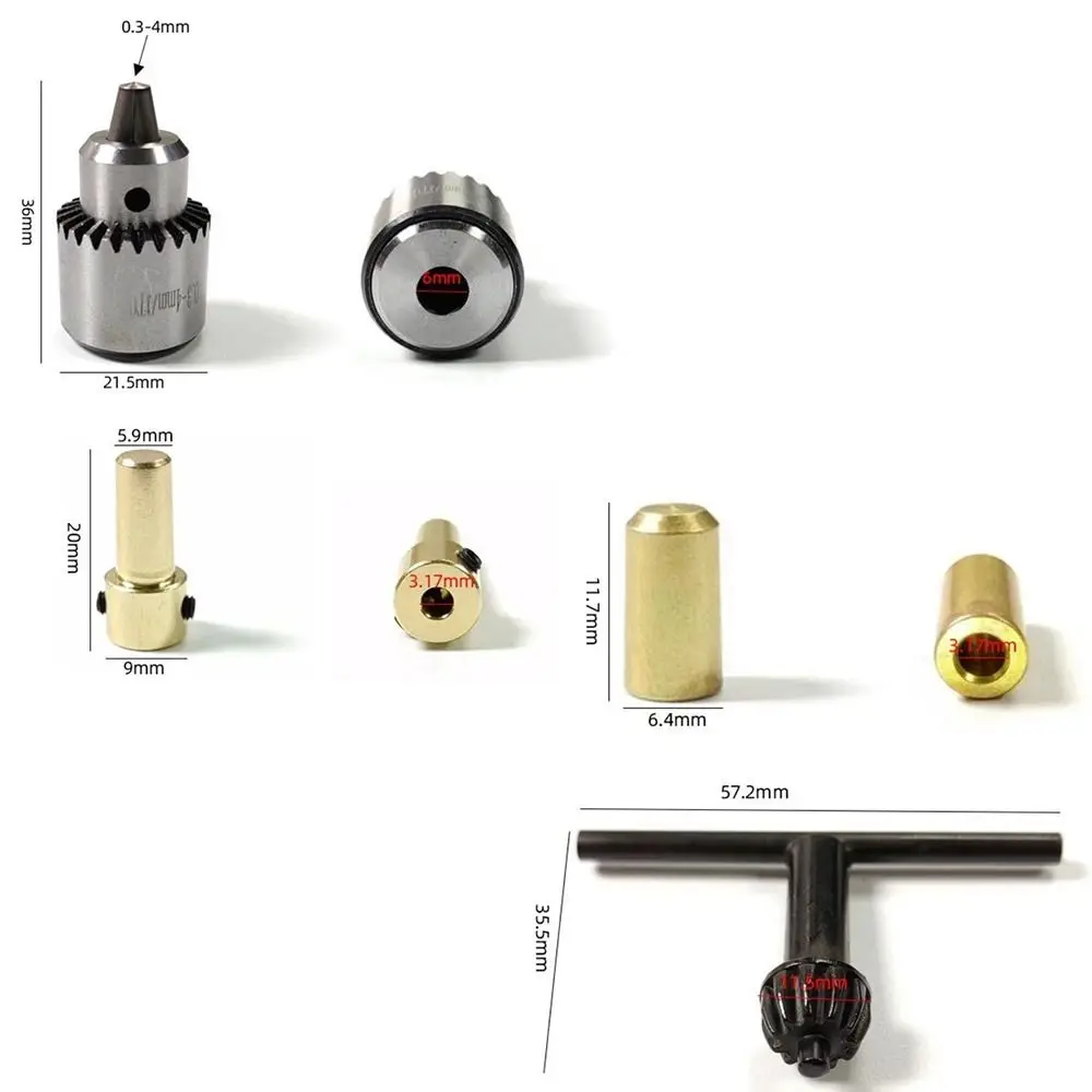 4Pcs/Set High Precision Drill Chuck Connecting Rod Shaft Sleeve Micro Drill Chuck Key Controlled Clamping Range 0.3-4mm