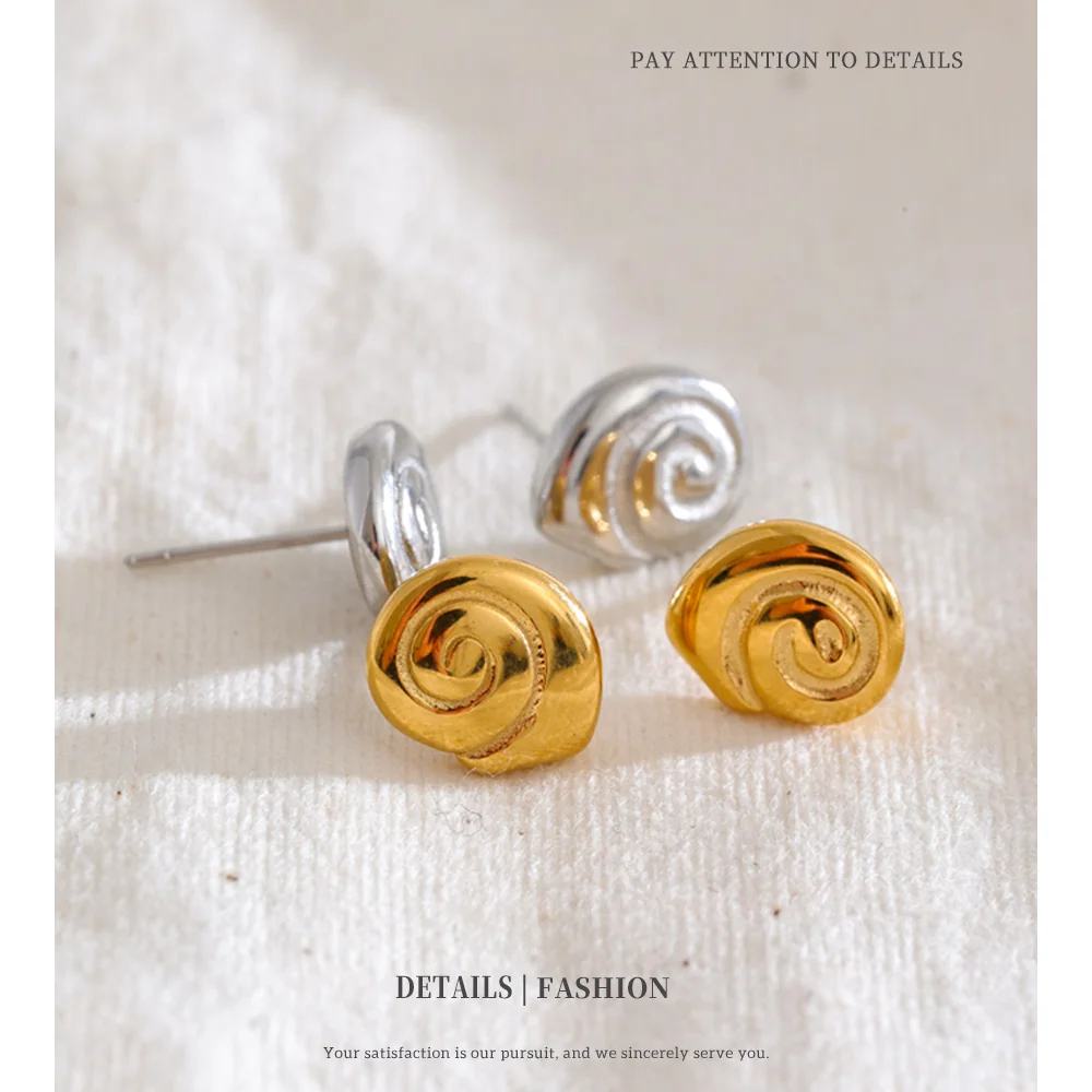 NiNice Stainless Steel Shell Conch Stud Earrings Ocean Style Metal Texture Summer Beach Fashion Jewelry Wholesale