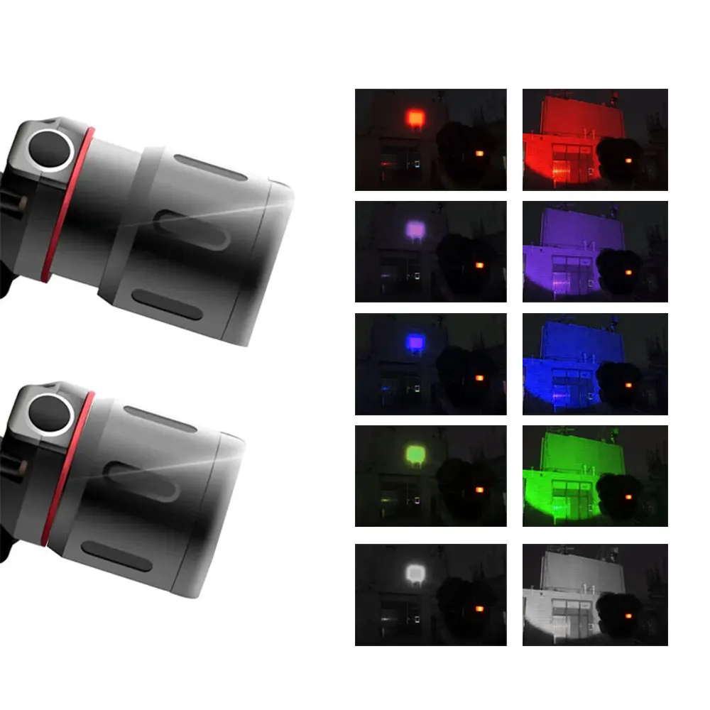 Red/Blue/White/Green/Purple Light LED Headlamp 3-Mode Zoomable Headlight 18650 Battery Fishing Light Camping Hunting Flashlight