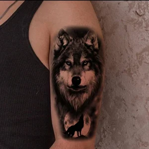 ماء الوشم المؤقتة للرجال والنساء وهمية الوشم ملصقات الأسد النمر الدب الذئب تاج الجسم الفن الذراع أعلى 12 بيع الذئب الوشم على الذراع – No9
