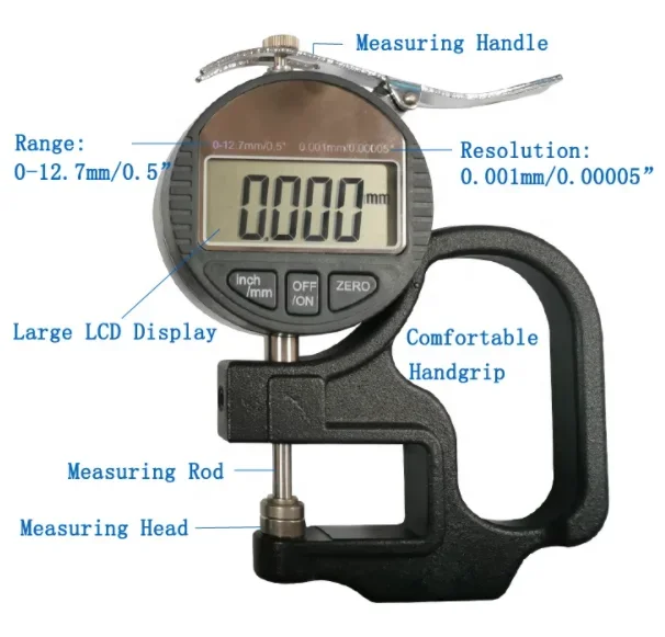 High Accuracy 0-12.7mm Digital Thickness Gauge Meter Measurement For Glass Paper Film Plate