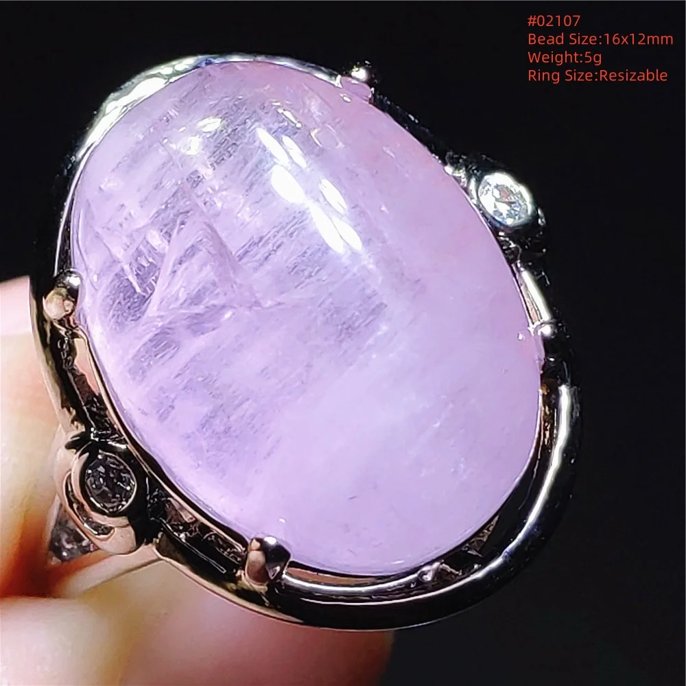 Bague ovale en Quartz Kunzite violet naturel, œil de chat, taille réglable 16x12mm, en argent Sterling 925, bague Kunzite riche AAAAAA