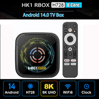 D Android 14 TV Box Octa 8 Core HK1 RBOX H8X Allwinner H728 8K Output 1000M Lan 2.4G 5G Wifi6 BT5.0  Voice Remote 32G 64G