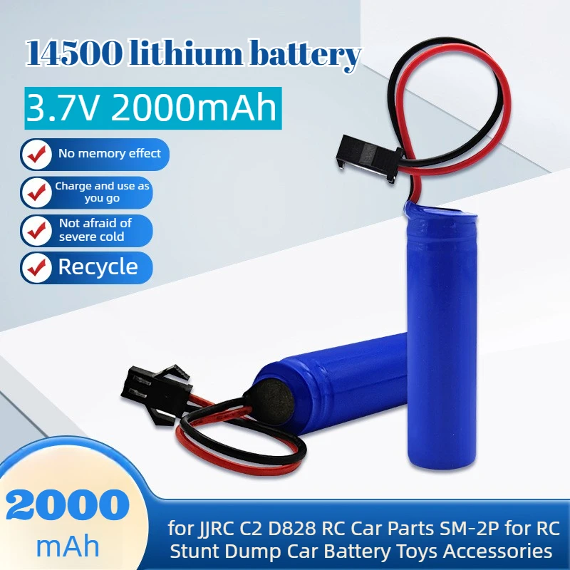

14500 Battery 3.7V 2000mAh Lithium Battery Pack for JJRC C2 D828 RC Car Parts SM-2P for RC Stunt Dump Car Rechargeable Batteries