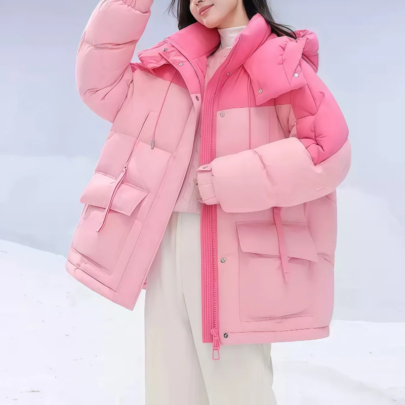 

Winter Thicken Warm Down Cotton Female Parkas Casual Spliced Hooded Padded Coat Puffer Quilted Oversize Loose Jacket Women Coat