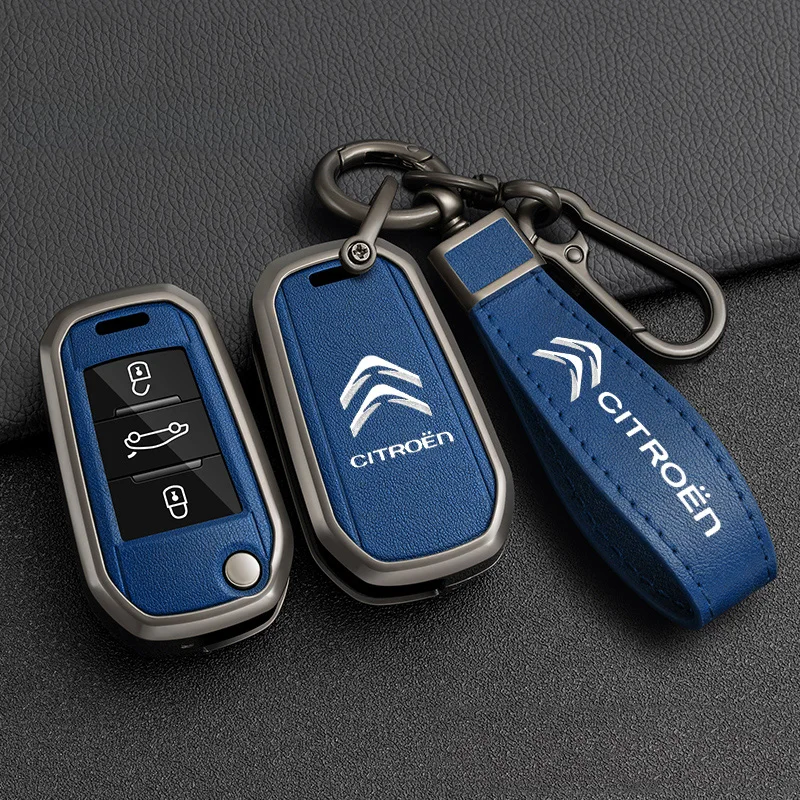 Zinc Alloy Leather Car Flip Remote Key Case Cover Protector Shell Durable Waterproof For Citroen C3 C4 CACTUS C6 C8 Accessories