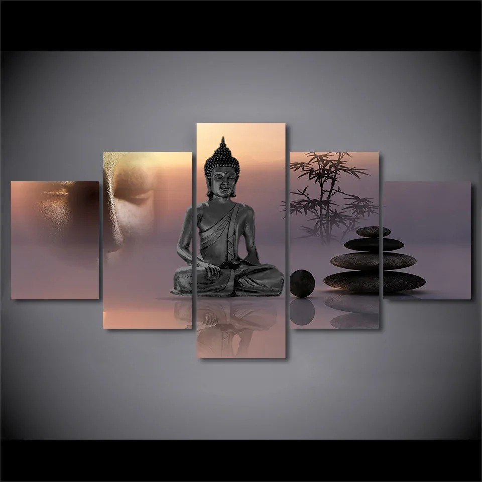 Orchid Bamboo Zen Buddha Modular Poster 5Pcs Canvas Wall Art Pictures Decoration Living Room Accessories Home Decor Paintings