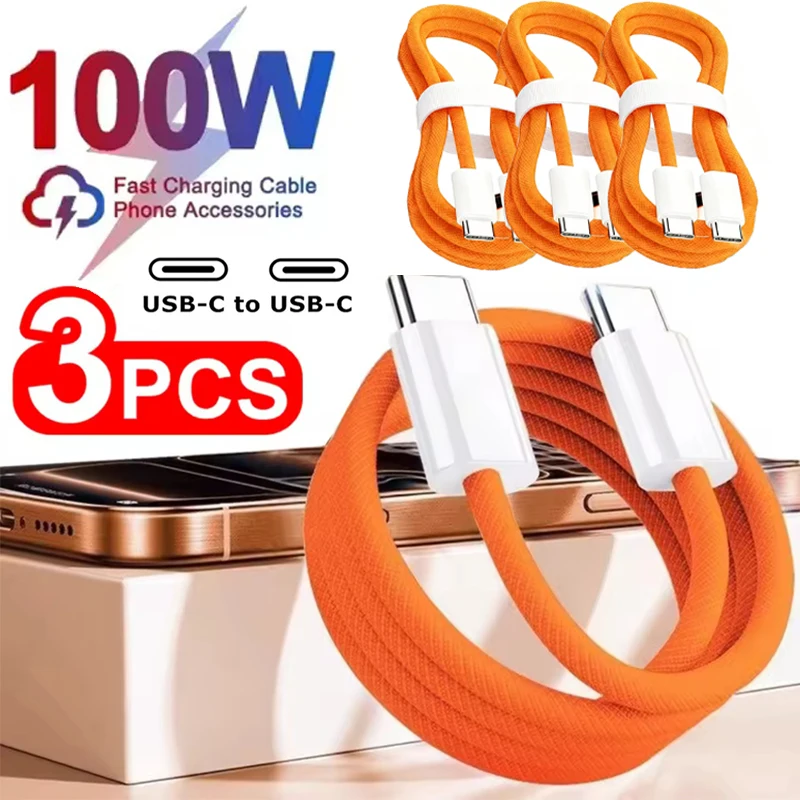 

3PCS USB C Cable to USB C 100W Fast Charging Charger Cable Supports Fast Charging For iPhone 17 16 15 Samsung Huawei Xiaomi etc