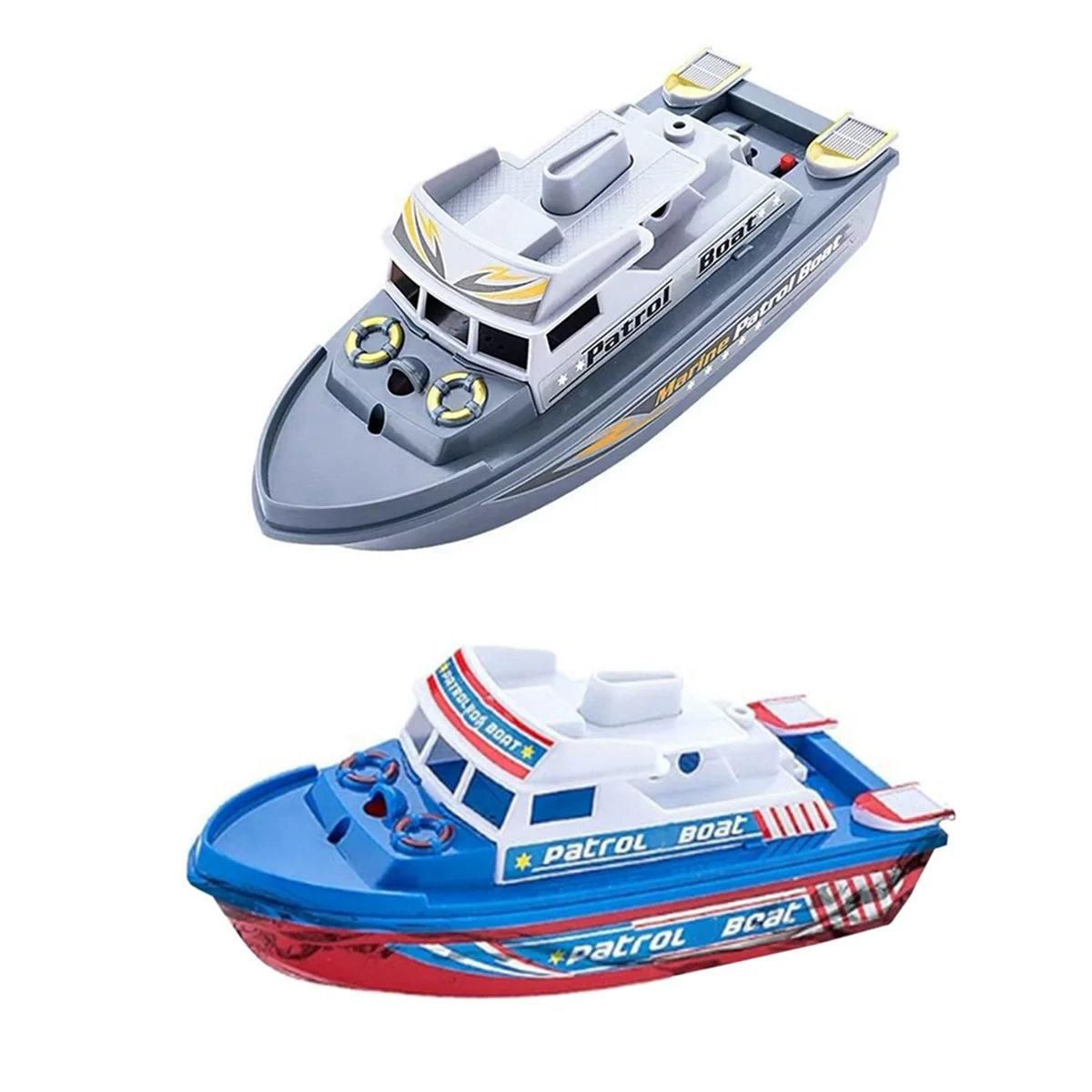 Speed Boat Water Toy Electric Patrol Boat Toy Model with Siren and Lights, Blue+Grey