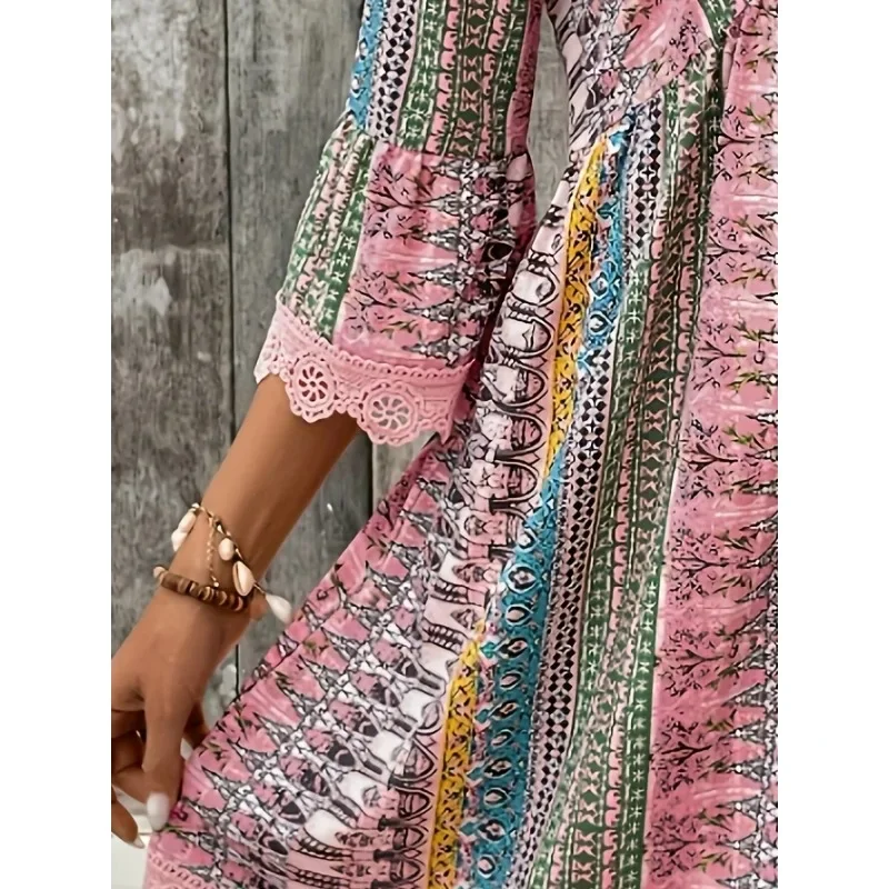 プラスサイズ 1XL-5XL 女性カジュアルファッショナブルな新しいストライプ V ネックドレスレディース中空アウト女性の快適で多用途なドレス