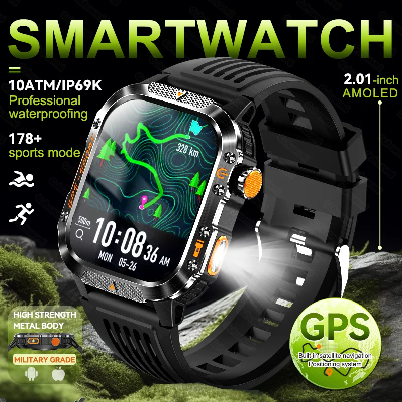 

New Men Built-in GPS Smart Watch TREX3 2.01 Inch Screen 10ATM Waterproof 178+sport Mode Bluetooth Call Military Adult Smartwatch