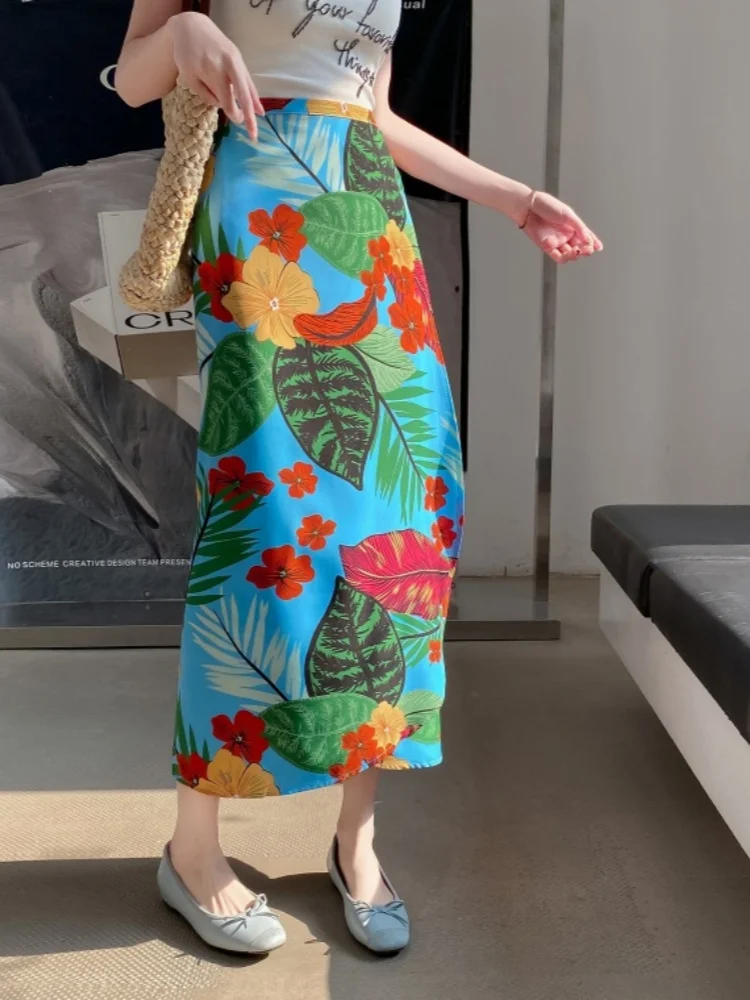SMTHMA nueva moda verano bohemio vacaciones playa falda larga de una sola pieza atado Floral A-Line falda
