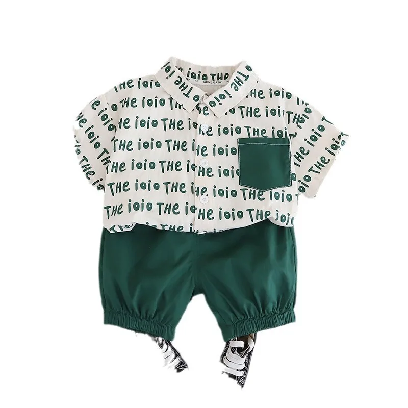 MINISO Baby Summer Set Children Breathable Shirt Two-piece Set Boys Style Short-sleeved Letter Shirt Shorts