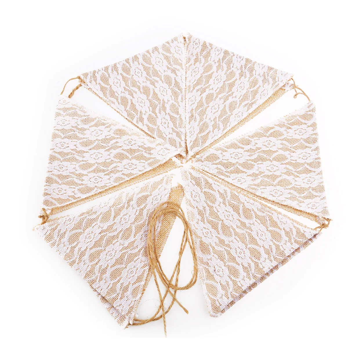 

12Pcs Triangle Burlap Banner Floral Lace Wedding Decoration Bunting Anniversary Party Home Garden Decor Lace Banner