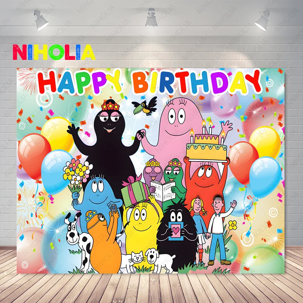 Niholia Barbapapa Photography Backdrop Kids 1st Birthday Rainbow Baby Photo Background Cartoon TV Vinyl Photo Booth Props