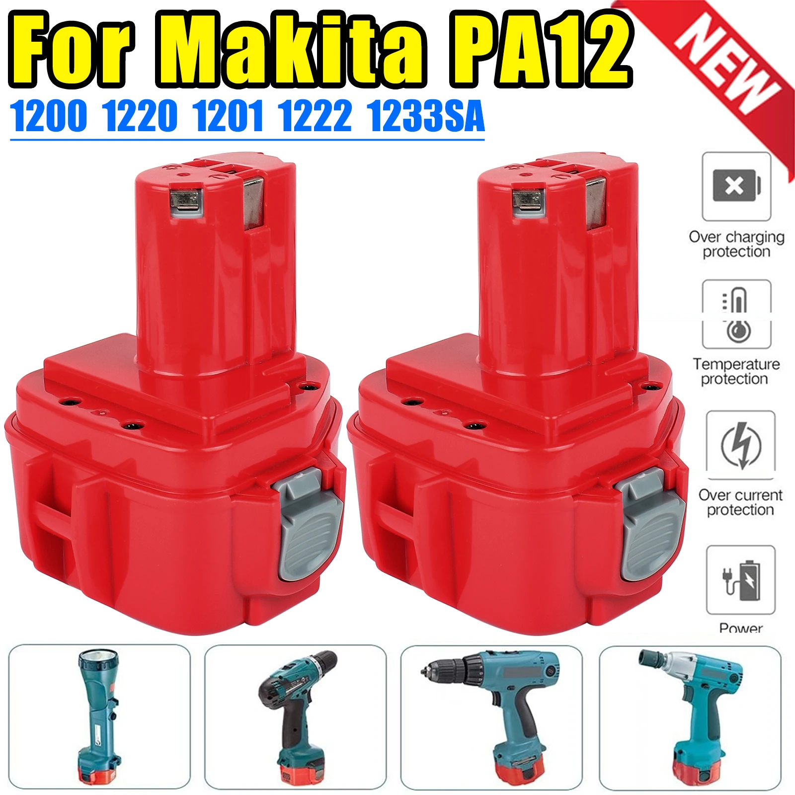 4000mAh For Makita PA12 Battery 12V Ni-Mh 1200 1220 1201 1222 1233SA/B1235 192681-5 Cordless Tools Replacement Battery+charger