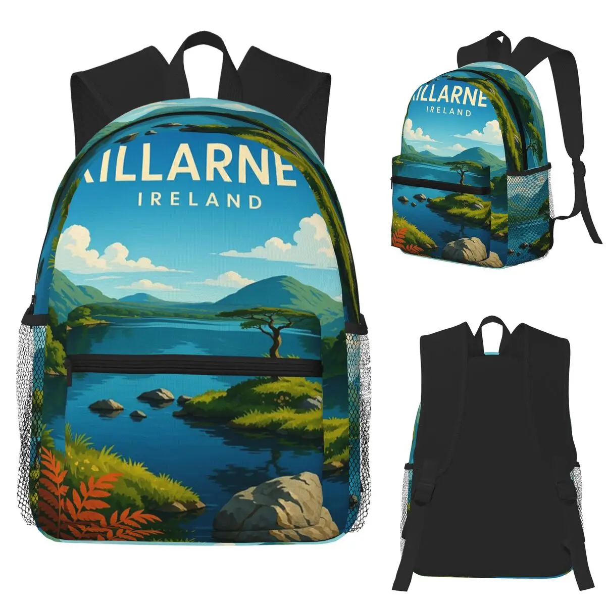 

Daytime View Of Lakes And Hills In Killarney, Ireland Student Backpack School Bag Hiking Travel Daypack Bookbag Shoulder Bags