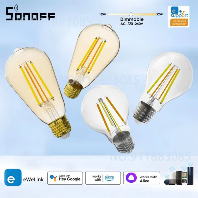 SONOFF B02-F Smart WiFi LED Filament Bulb E27 RGB LED Lamp Warm White Colorful Dimmable Light App Voice Control For Alexa Google