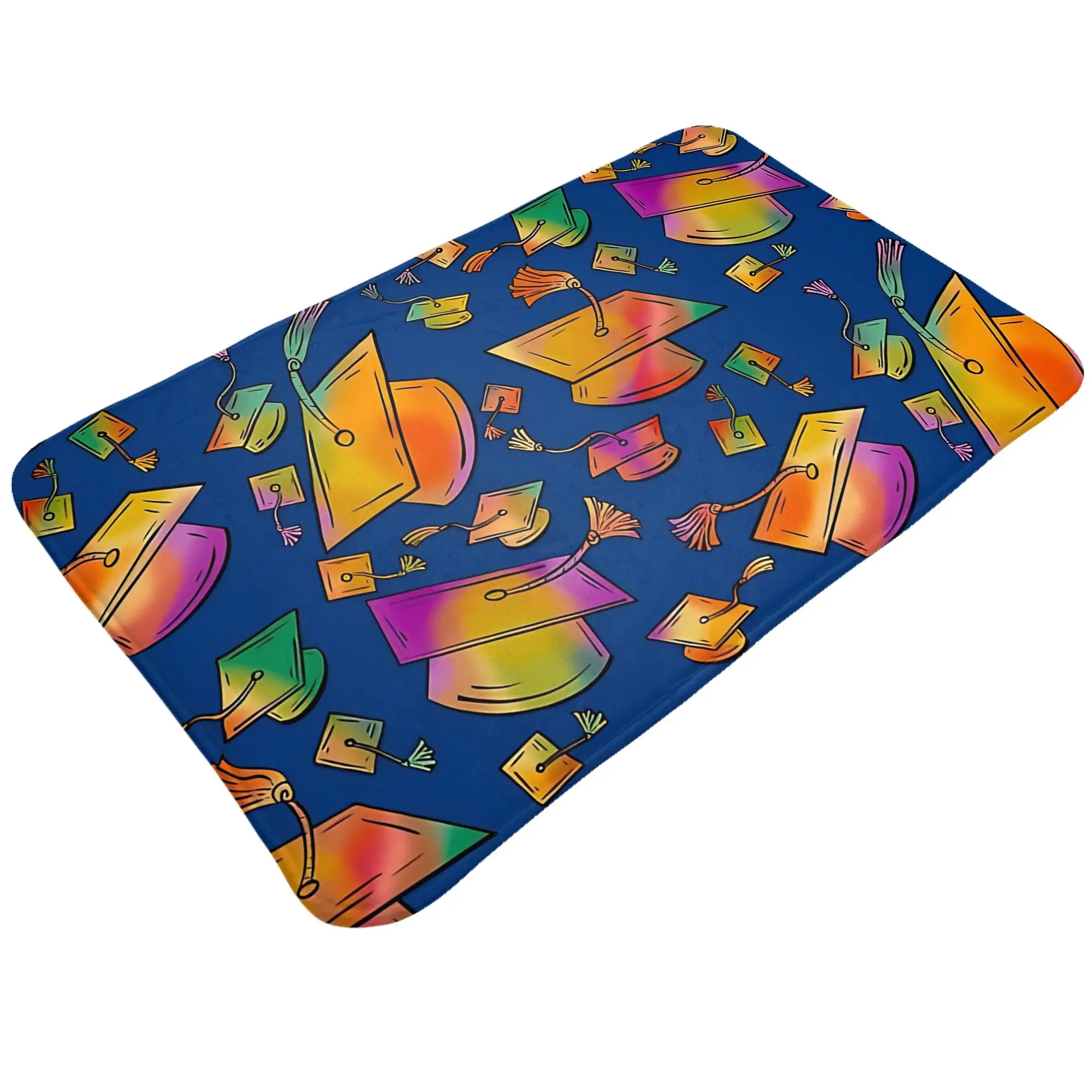 Rainbow Cap Toss With Blue Background Decorations Bath Mat class of 2026 Doormat Living Room Carpet Outdoor Rug Home Decoration