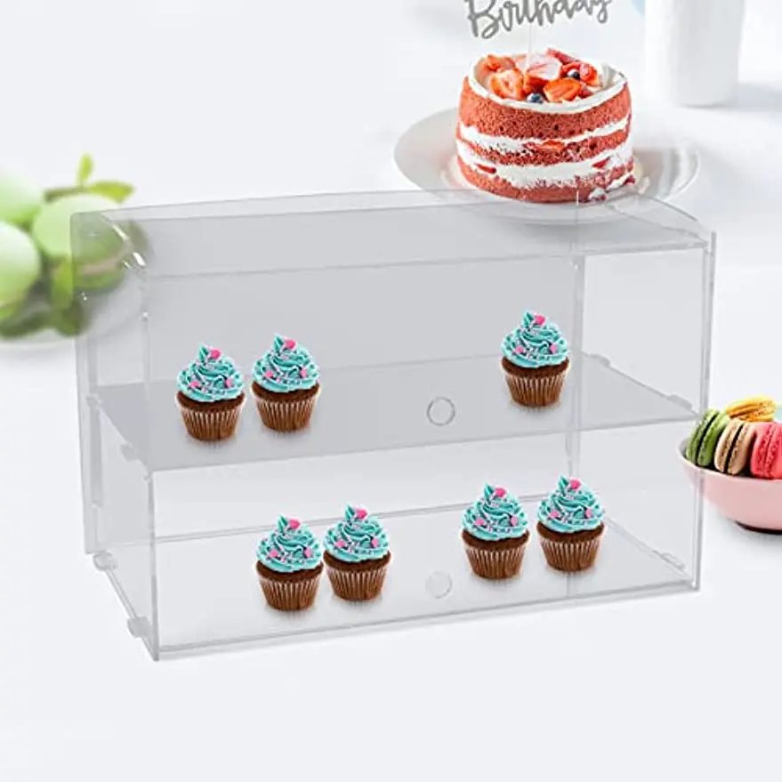 

Transparent Acrylic Cake Display Cabinet Pastry/Doughnut/Cup Storage Box 2-Layer Bread And Display Rack Dust-Proof