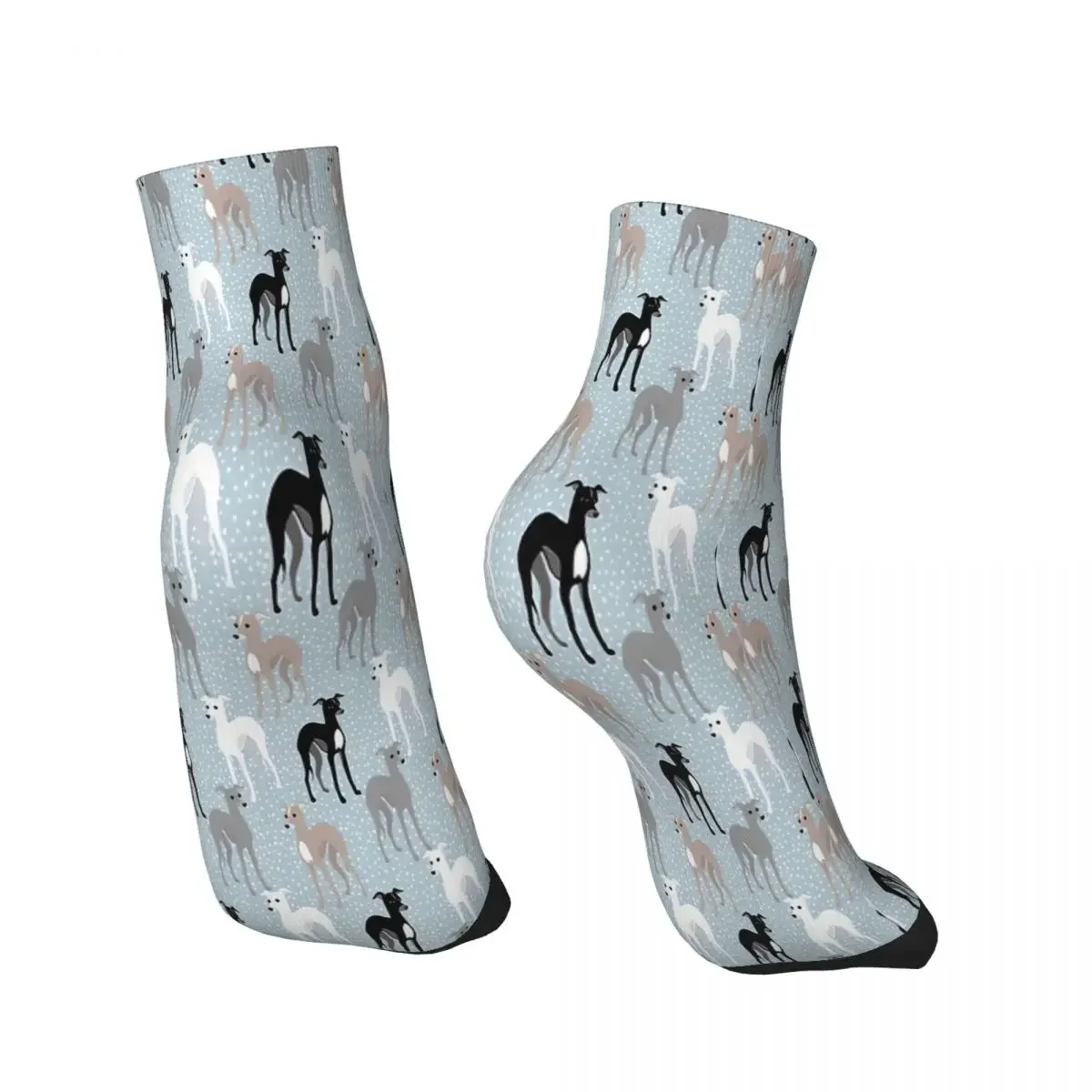 Italian Mid-Century Modern Pattern Geryhound Greyhounds Dog Ankle Socks Male Mens Women Winter Stockings Hip Hop